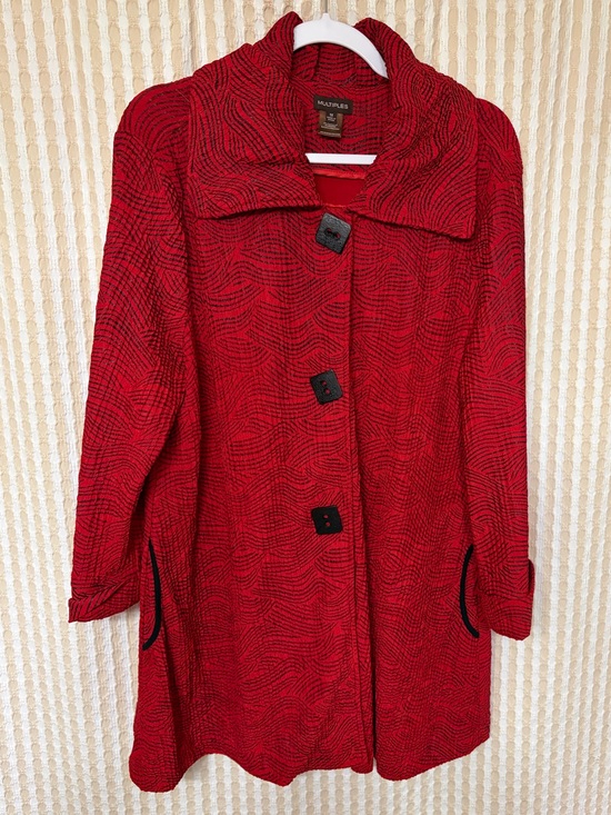 Multiples Tops - Multiples Red Textured top with oversized Collar